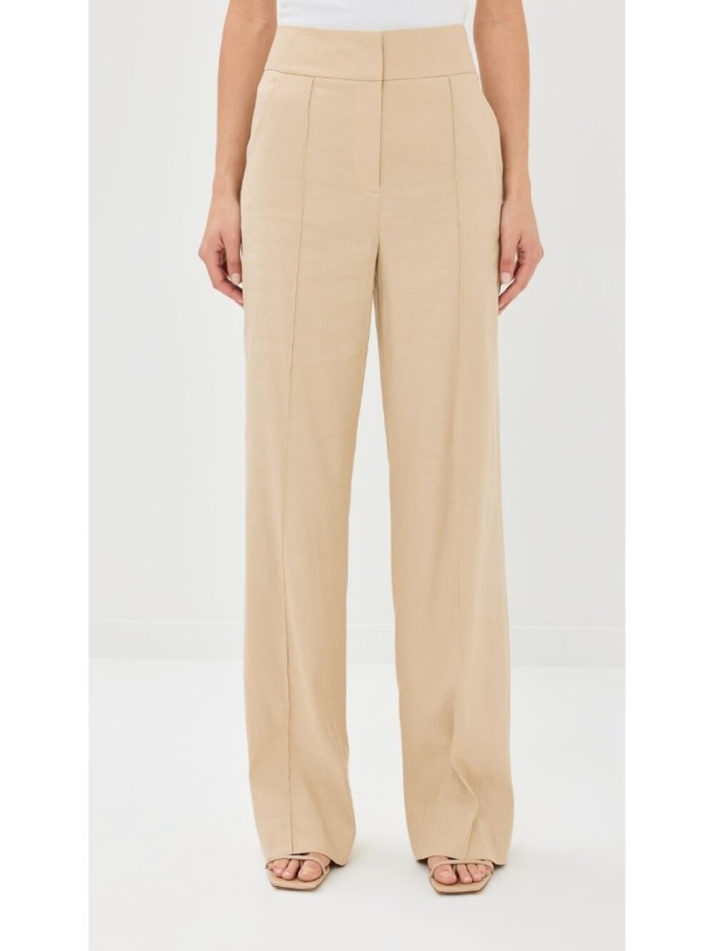 NWT Veronica Beard Cruz in Stone Khaki Pintuck Stretch Linen Pants 14 $448